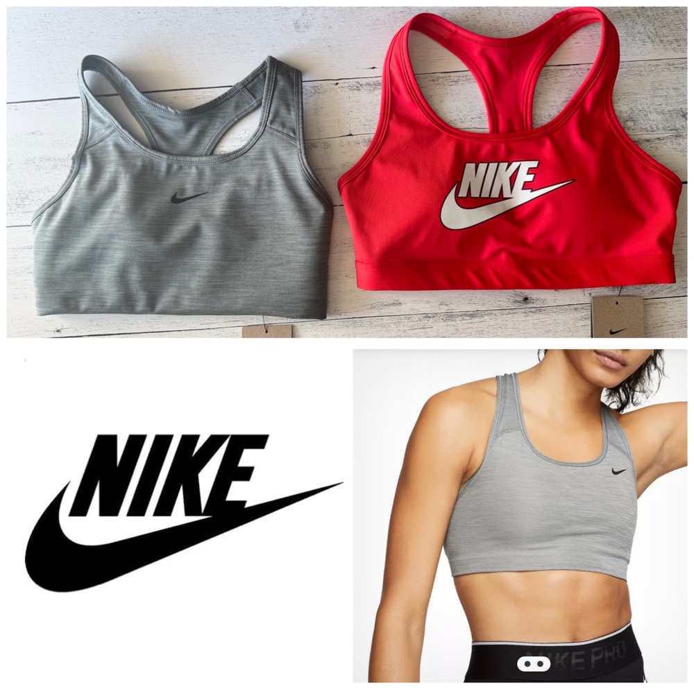 NWT Nike Red and Gray Sports Bras with Racerback Design Moisture-Wicking Fabric